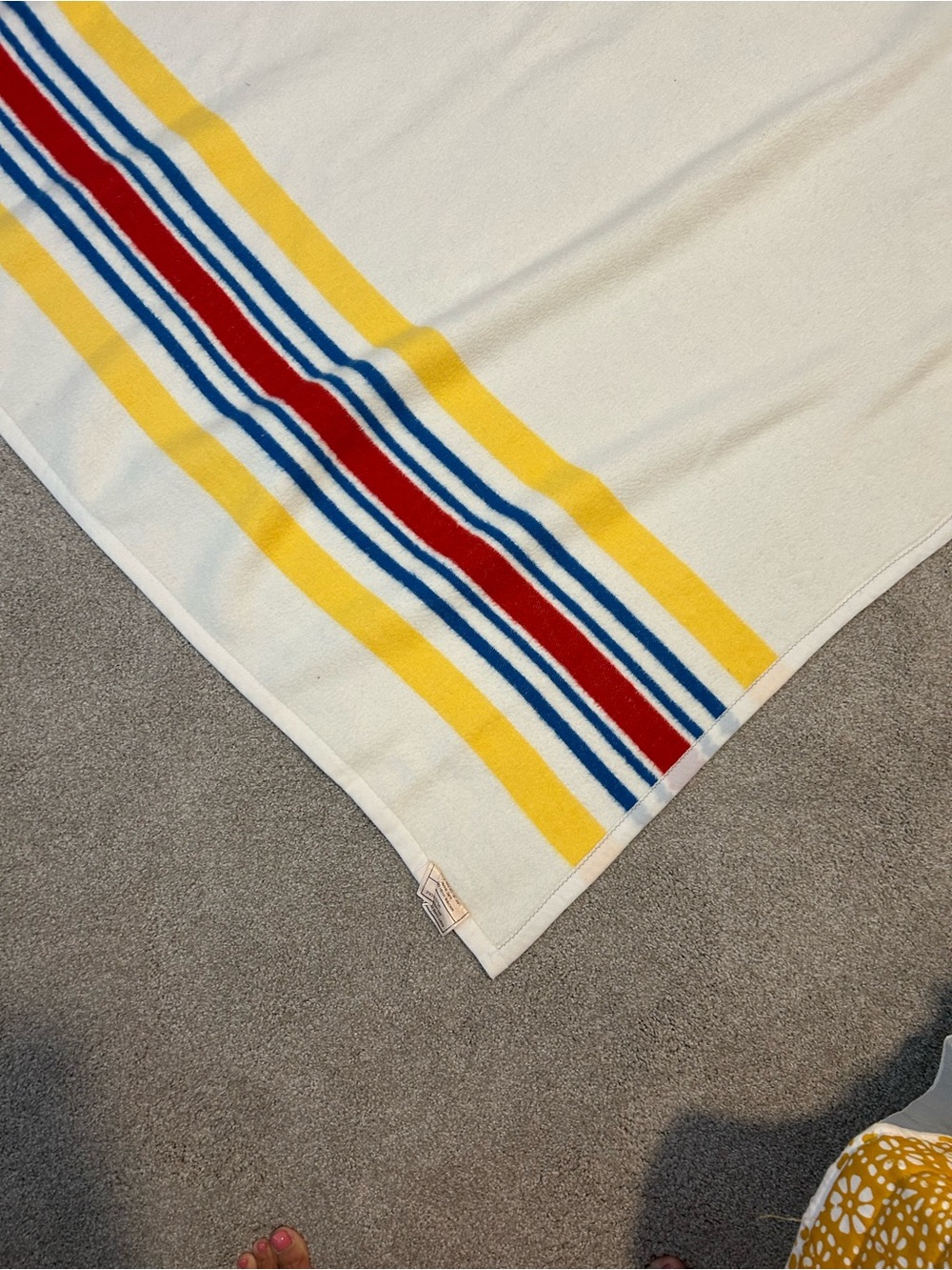 Biederlack White Throw with Yellow Stripe